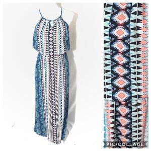 Japna Neon Maxi Dress Small Blue Halter Women’s